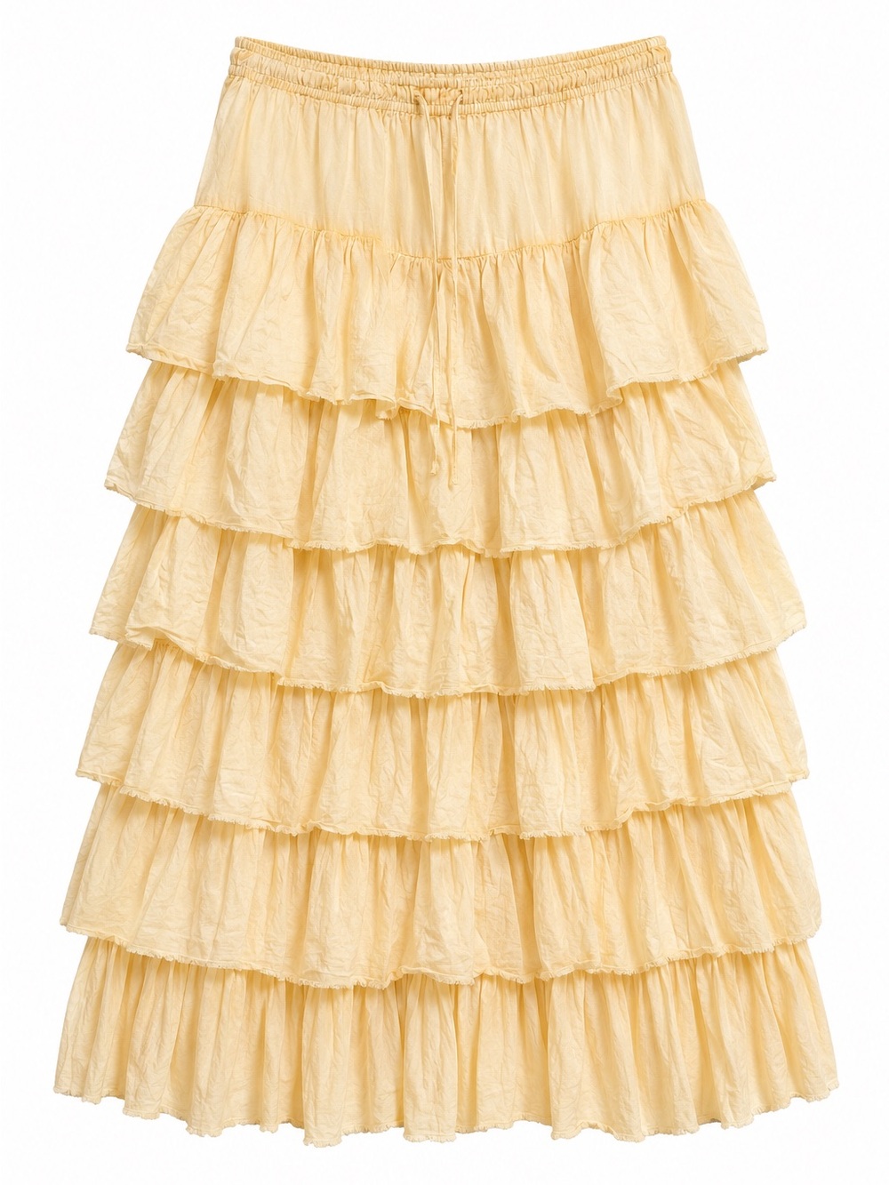 I LOVE LINEN Tiered Maxi Skirt in Cream Yellow